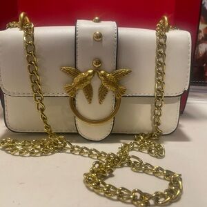 PINKO LUV White and Gold Chain Women Bag